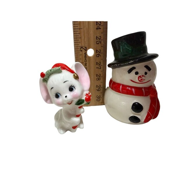 Vintage Ceramic Christmas Snowman & Mouse Miniature Figurines Holiday Decor - Picture 6 of 8